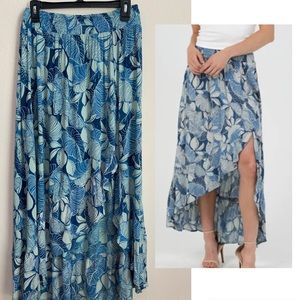 NWT  Angie Floral Ruffle Rayon Boho Maxi Skirt Size Medium High Slit Waistband